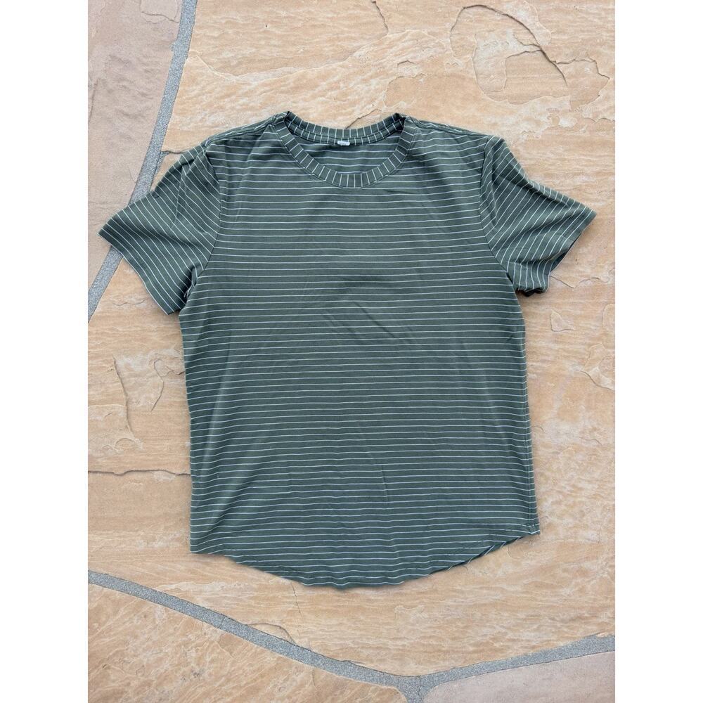 Lululemon Base Later T Shirt Performance White Green Stripe Horizontal Short M
